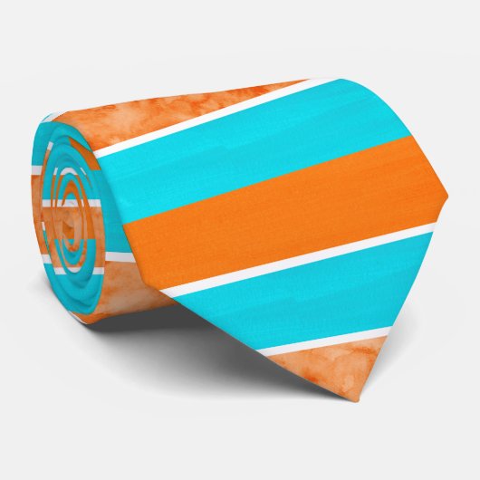 Aqua Orange Bold Stripes Krawatte (Gerollt)