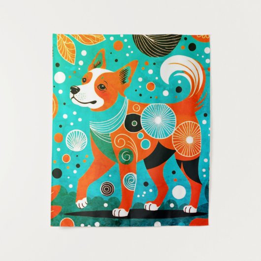 Aqua-Orange Canine Wandteppich (Vorderseite)