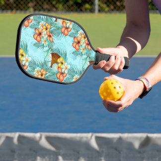 AQUA ORANGE GELBE TROPISCHE BLUMEN & GETRÄNKE PICKLEBALL SCHLÄGER