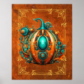 Aqua & Orange Steampunk Pumpkin Digitale Kunst Poster (Vorne)