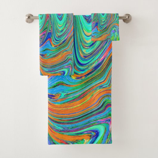 Aqua, Orange und Grüne Groovy Abstrakt Retro Art Badhandtuch Set (Insitu)