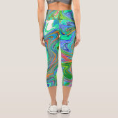 Aqua, Orange und Grüne Groovy Abstrakt Retro Art Capri Leggings (Rückseite)
