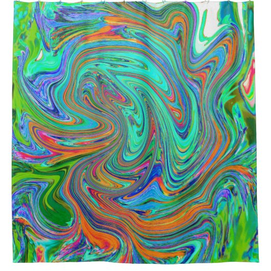 Aqua, Orange und Grüne Groovy Abstrakt Retro Art Duschvorhang (Vorderseite)