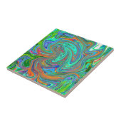 Aqua, Orange und Grüne Groovy Abstrakt Retro Art Fliese (Seite)