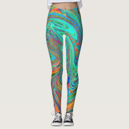 Aqua, Orange und Grüne Groovy Abstrakt Retro Art Leggings