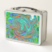 Aqua, Orange und Grüne Groovy Abstrakt Retro Art Metall Brotdose (Vorderseite)