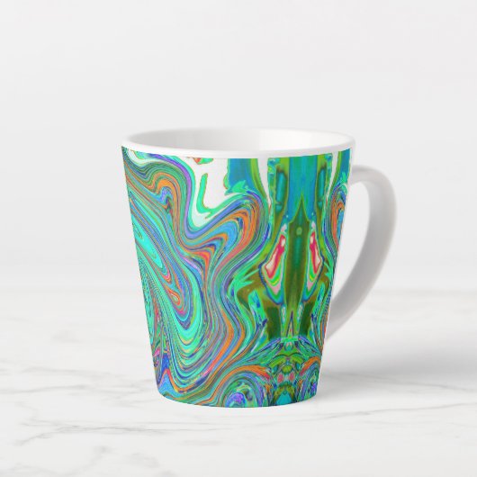 Aqua, Orange und Grüne Groovy Abstrakt Retro Art Milchtasse (Rechte Ecke)