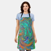 Aqua, Orange und Grüne Groovy Abstrakt Retro Art Schürze (Getragen)