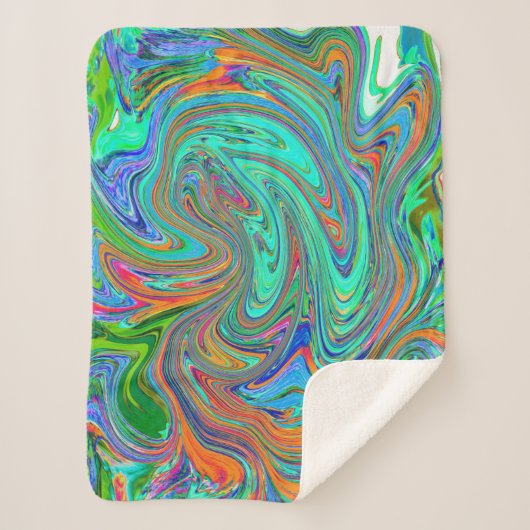 Aqua, Orange und Grüne Groovy Abstrakt Retro Art Sherpadecke (Vorderseite)