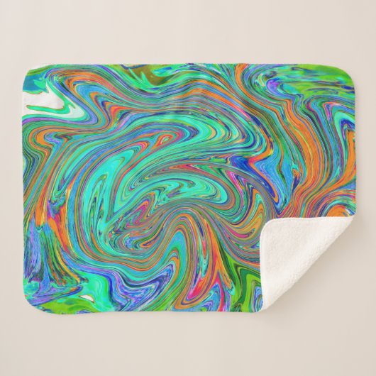 Aqua, Orange und Grüne Groovy Abstrakt Retro Art Sherpadecke (Vorderseite (Horizontal))