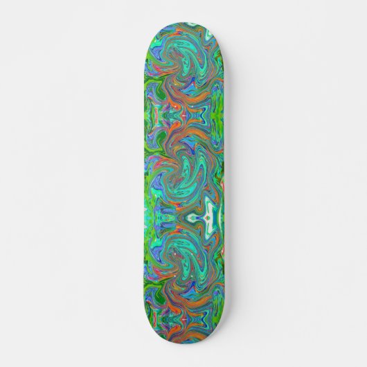 Aqua, Orange und Grüne Groovy Abstrakt Retro Art Skateboard (Vorne)