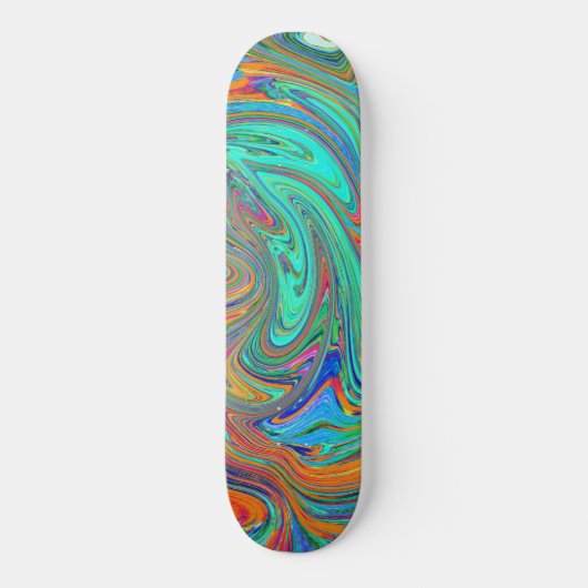 Aqua, Orange und Grüne Groovy Abstrakt Retro Art Skateboard (Vorderseite)