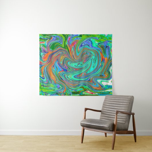 Aqua, Orange und Grüne Groovy Abstrakt Retro Art Wandteppich (Beispiel (Horizontal))