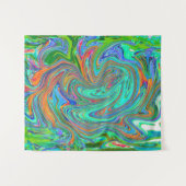 Aqua, Orange und Grüne Groovy Abstrakt Retro Art Wandteppich (Vorderseite (Horizontal))