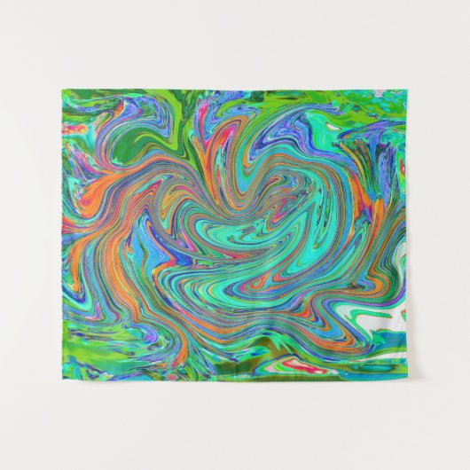 Aqua, Orange und Grüne Groovy Abstrakt Retro Art Wandteppich (Vorderseite (Horizontal))