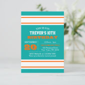 Aqua Orange und White Team Geburtstag Einladung (Stehend Vorderseite)