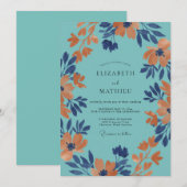 Aqua-Orangen-Blüten-Hochzeit Einladung (Vorne/Hinten)