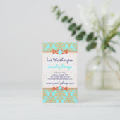 Aqua-, Orangen-und Golddamast-elegantes Chic Visitenkarte (Stehend Vorderseite)
