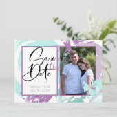 Aqua Orchid Abstrakt Brush Strokes Save the Date Einladung (Stehend Vorderseite)