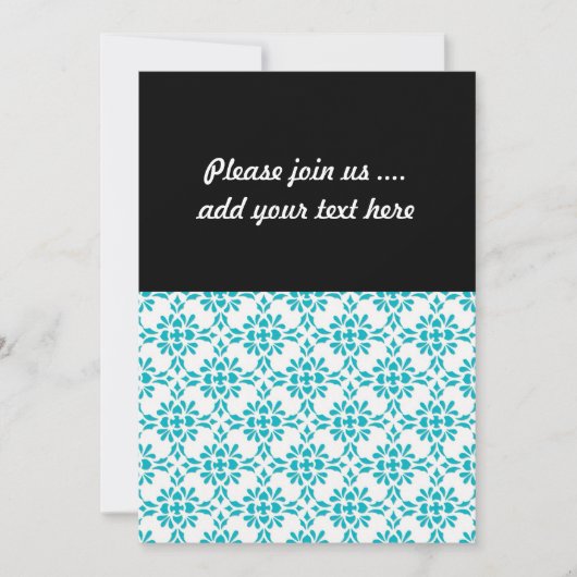 Aqua over White Damask Style Pattern Einladung (Vorderseite)