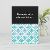 Aqua over White Damask Style Pattern Einladung (Stehend Vorderseite)