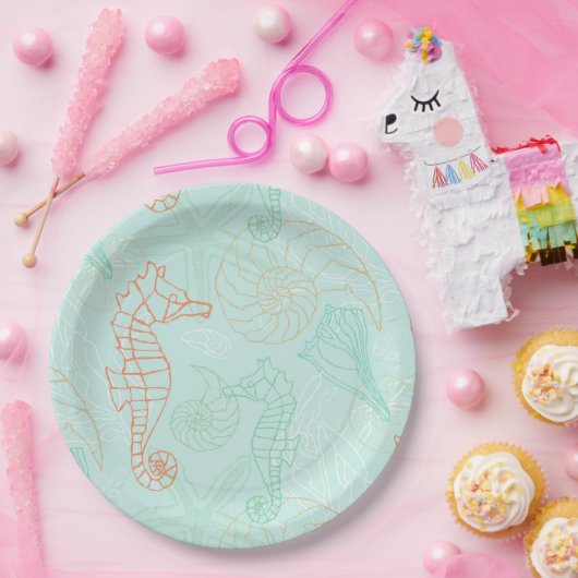 Aqua-Ozean-Seepferd-Motiv-Papierplatte Pappteller (Party)