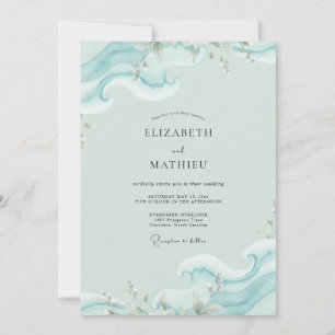 Aqua-Ozeanwelle-Eukalyptus-Hochzeit Einladung
