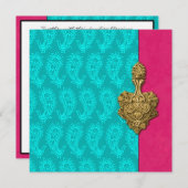 Aqua Paisley Peacock Indian Wedding Einladung (Vorne/Hinten)