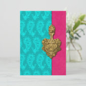 Aqua Paisley Peacocks Indian Wedding Einladung (Stehend Vorderseite)