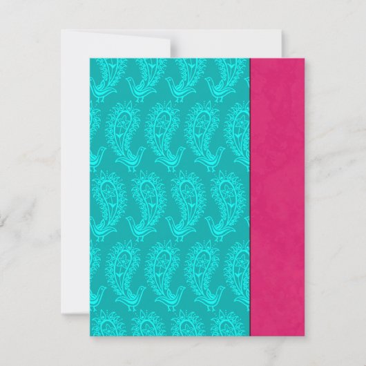 Aqua Paisley Peacocks Indian Wedding RSVP Karte (Vorderseite)