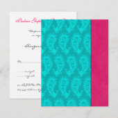 Aqua Paisley Peacocks Indian Wedding RSVP Karte (Vorne/Hinten)