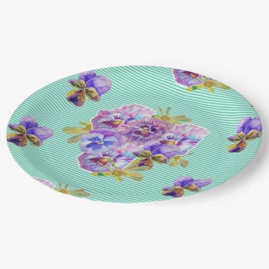 Aqua Pansy Blume Musterpapierplatte Party Pappteller (Schrägansicht)