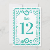 Aqua Papel Picado Hochzeit Tischnummer (Vorderseite)