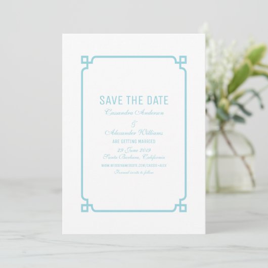 Aqua Paradise Deko Chic Save the Date einladen Einladung (Stehend Vorderseite)