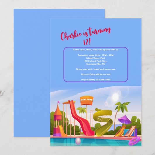 Aqua Park Einladung (Vorne/Hinten)