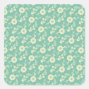 Aqua Pastel Blue Vintag Floral Print Pattern Quadratischer Aufkleber