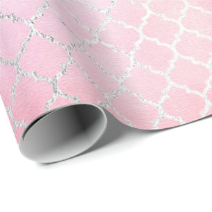 Aqua Pastel Ombre Silver Pink Quatrefoil Geschenkpapier
