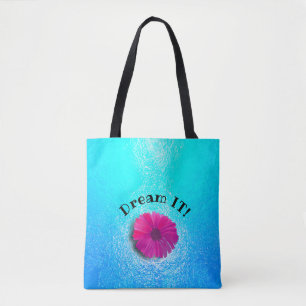 Aqua Pattern mit Fuchsia Vivid Blume Tasche