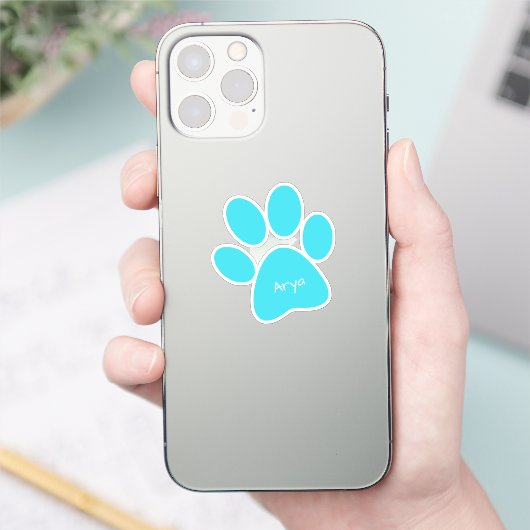 Aqua Paw Print Custom Cut Vinyl Sticker (Telefon)
