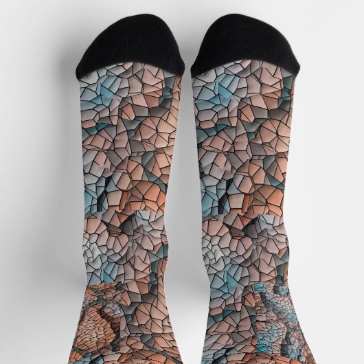 Aqua-peach-black quilt pattern Crew Socks Socken (Oben)