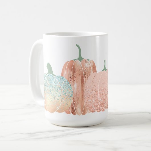 AQUA & PEACH GLITZER SEHEN AUTUMN PUMPKINS KAFFEETASSE (Vorderseite Links)