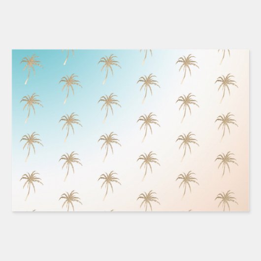 Aqua Peach Gold Tropical Palm Tree Geschenkpapier Set (Vorderseite)