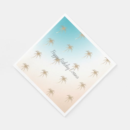 Aqua Peach Gold Tropical Palm Tree Serviette (Ecke)