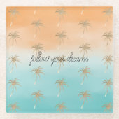 Aqua Peach Gold Tropical Palm Trees Ombre Glasuntersetzer (Vorderseite)