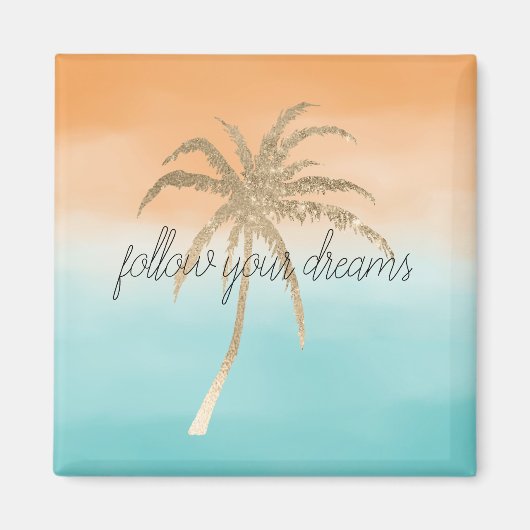 Aqua Peach Gold Tropical Palm Trees Ombre Magnet (Vorne)