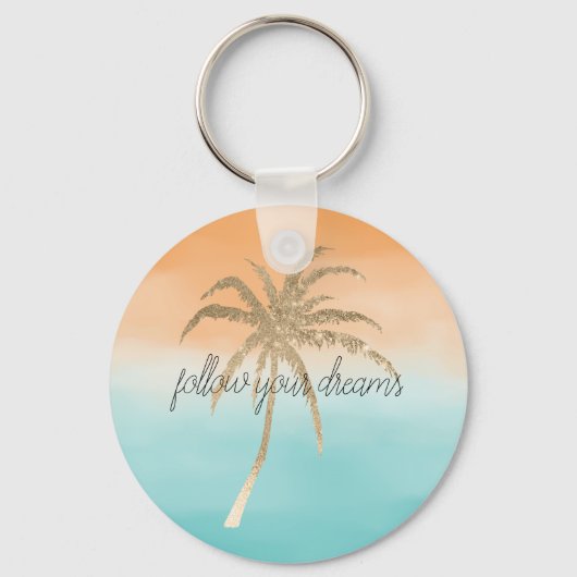 Aqua Peach Gold Tropical Palm Trees Ombre Schlüsselanhänger (Vorderseite)