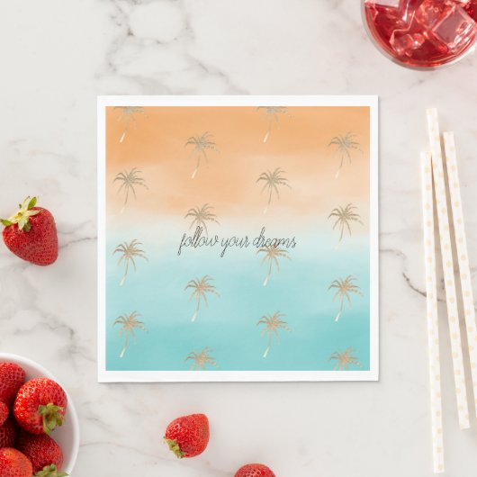 Aqua Peach Gold Tropical Palm Trees Ombre Serviette (Beispiel)
