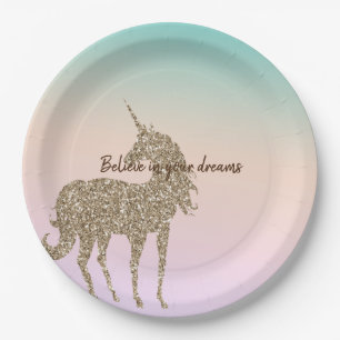 Aqua Peach Lila Pink Gefärbte Krawatte Unicorn Pappteller