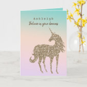 Aqua Peach Purple Pink Tie Dye Glitter Unicorn Karte (Gelbe Blume)