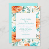 Aqua Peach Wassercolor Blumenzwiebelhochzeit Einladung (Vorne/Hinten)